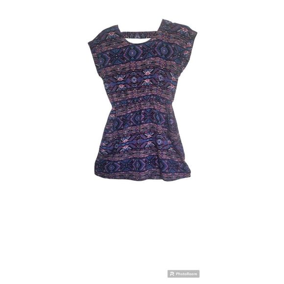 Pink Republic Women's Tribal Printed Cap Sleeve Midi Dress Blue Pink Large - Picture 2 of 7